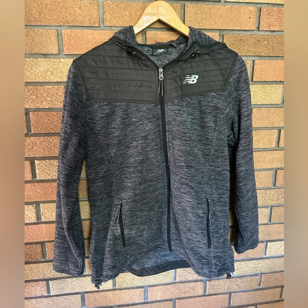 New Balance Jacket Women Gray Insulated Full Zip Micro Fleece Hoodie Size Large